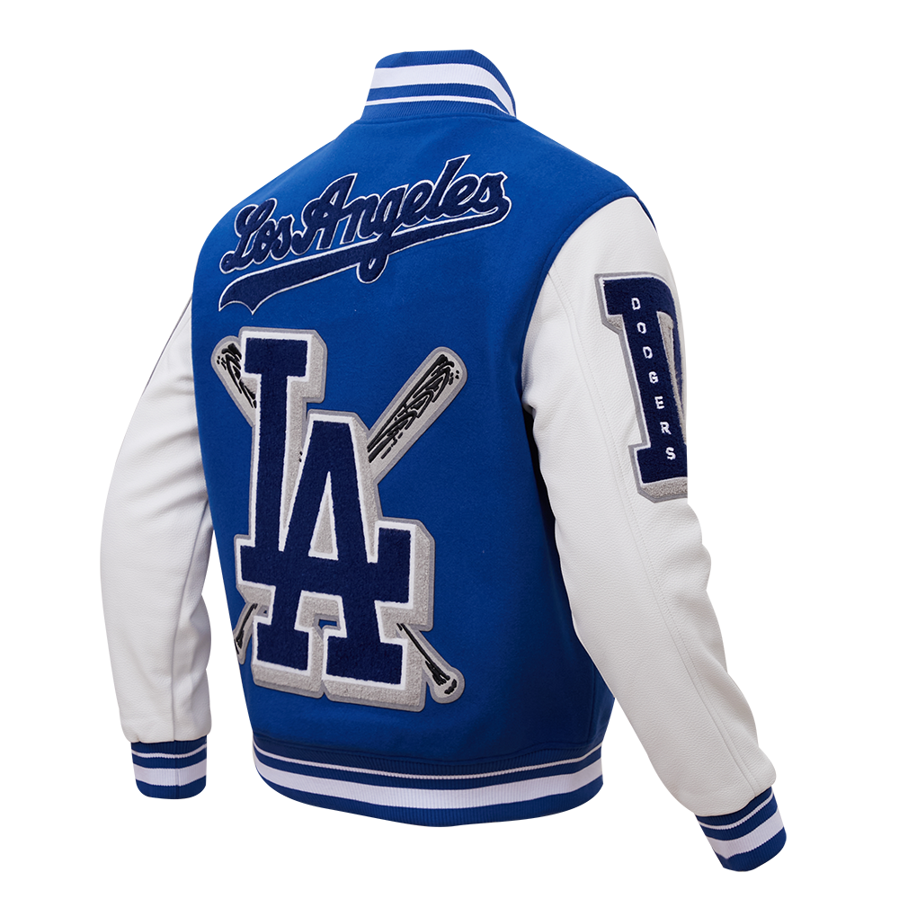 Pro Standard Men's MLB Los Angeles Dodgers Mashup Rib Wool Varsity Jacket - Blue/White - BLUE/WHITE Thumbnail View 4