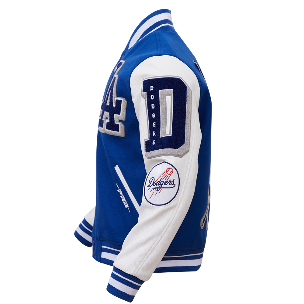 Pro Standard Men's MLB Los Angeles Dodgers Mashup Rib Wool Varsity Jacket -Blue/White - BLUE/WHITE Thumbnail View 5