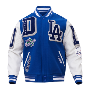 Pro Standard Men's MLB Los Angeles Dodgers Mashup Rib Wool Varsity Jacket -Blue/White