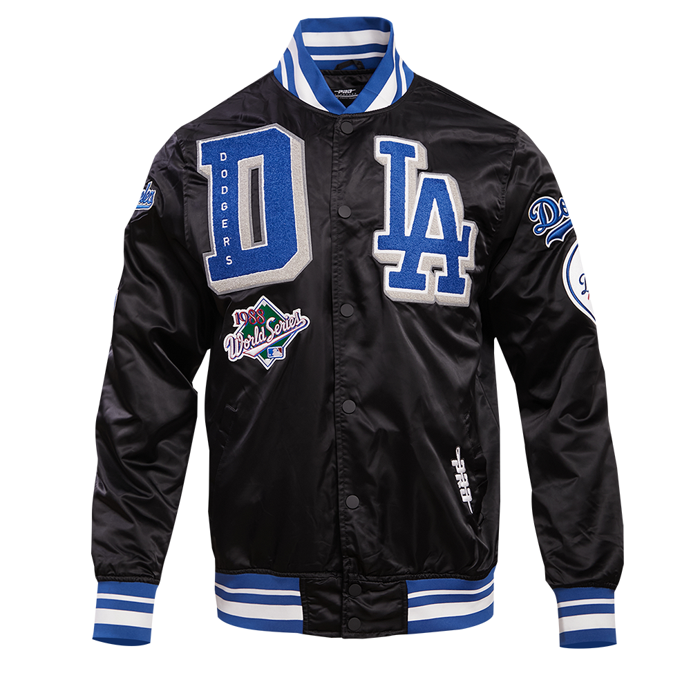Pro Standard Men's MLB Los Angeles Dodgers Mashup Rib Satin Jacket - Black/Blue - BLACK/BLUE Thumbnail View 1