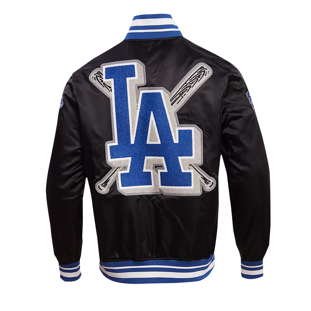 Pro Standard Men's MLB Los Angeles Dodgers Mashup Rib Satin Jacket - Black/Blue - BLACK/BLUE