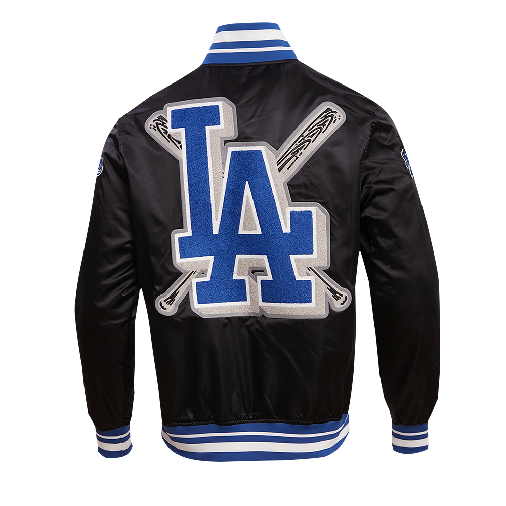 Pro Standard Men's MLB Los Angeles Dodgers Mashup Rib Satin Jacket -Black/Blue - BLACK/BLUE Thumbnail View 2