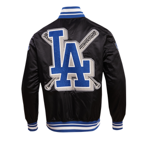 Pro Standard Men's MLB Los Angeles Dodgers Mashup Rib Satin Jacket -Black/Blue