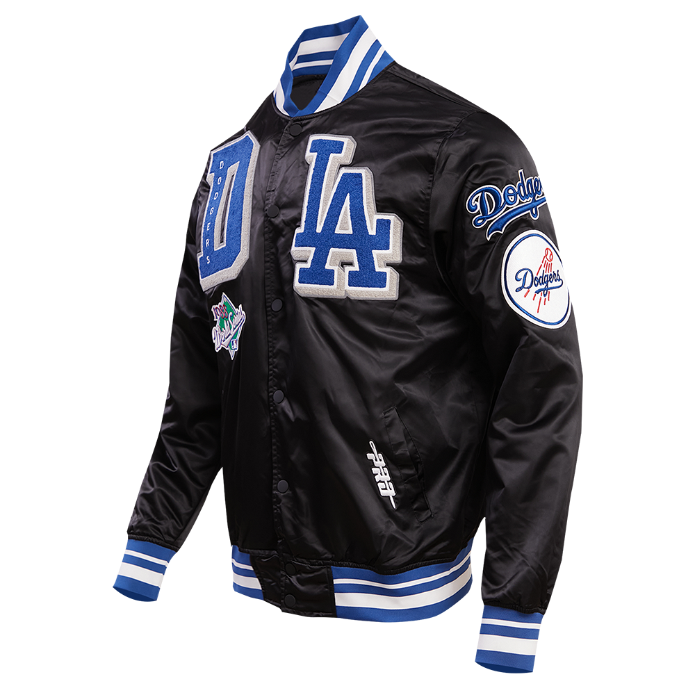 Pro Standard Men's MLB Los Angeles Dodgers Mashup Rib Satin Jacket - Black/Blue - BLACK/BLUE Thumbnail View 3