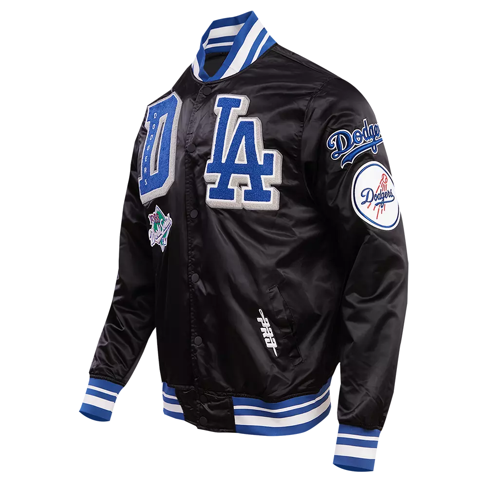 Pro Standard Men's MLB Los Angeles Dodgers Mashup Rib Satin Jacket -Black/Blue - BLACK/BLUE