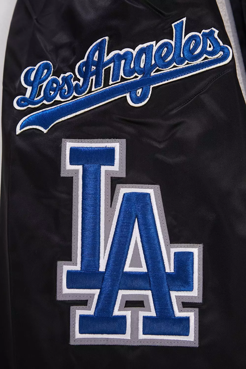 Pro Standard Men's MLB Los Angeles Dodgers Mashup Rib Satin Jacket -Black/Blue - BLACK/BLUE