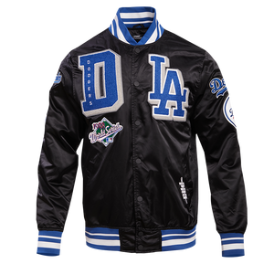 Pro Standard Men's MLB Los Angeles Dodgers Mashup Rib Satin Jacket -Black/Blue