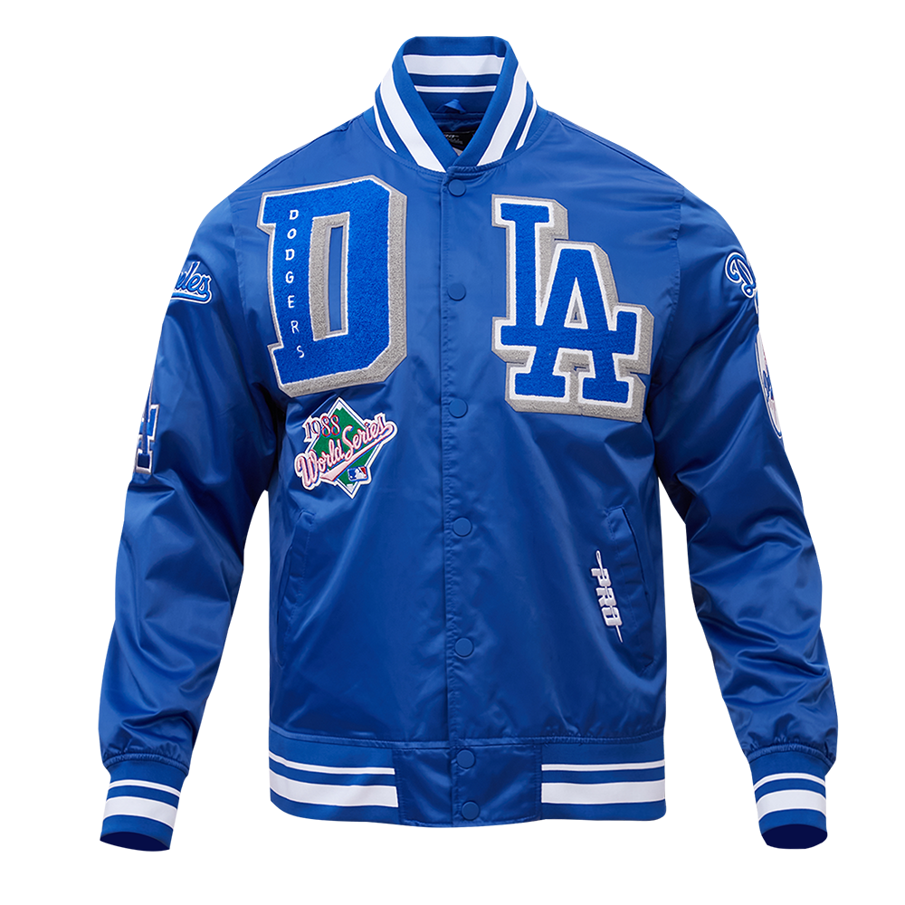 Pro Standard Men's MLB Los Angeles Dodgers Mashup Rib Satin Jacket -Blue - BLUE Thumbnail View 1