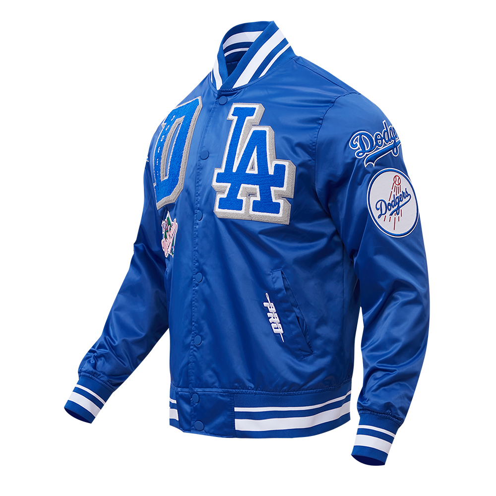 Pro Standard Men's MLB Los Angeles Dodgers Mashup Rib Satin Jacket - Blue - BLUE Thumbnail View 3