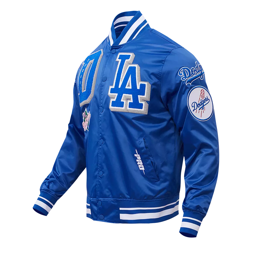 Pro Standard Men's MLB Los Angeles Dodgers Mashup Rib Satin Jacket - Blue - BLUE