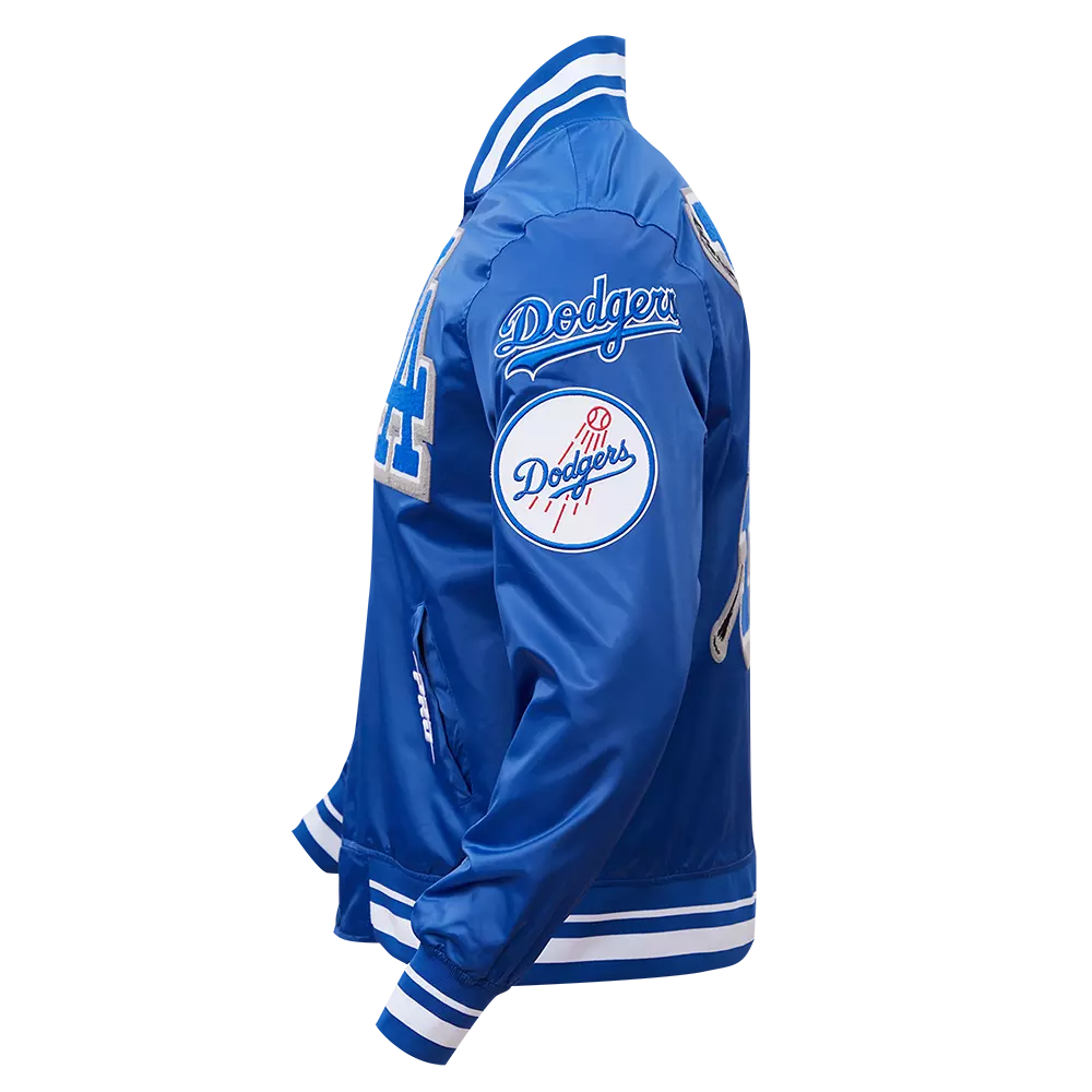 Pro Standard Men's MLB Los Angeles Dodgers Mashup Rib Satin Jacket -Blue - BLUE