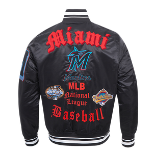 Pro Standard Men's MLB Miami Marlins Old English Rib Satin Varsity Jacket -Black