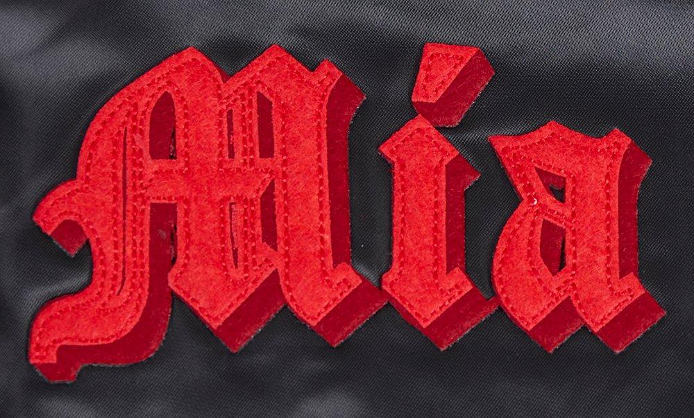 Pro Standard Men's MLB Miami Marlins Old English Rib Satin Varsity Jacket -Black - BLACK Thumbnail View 6