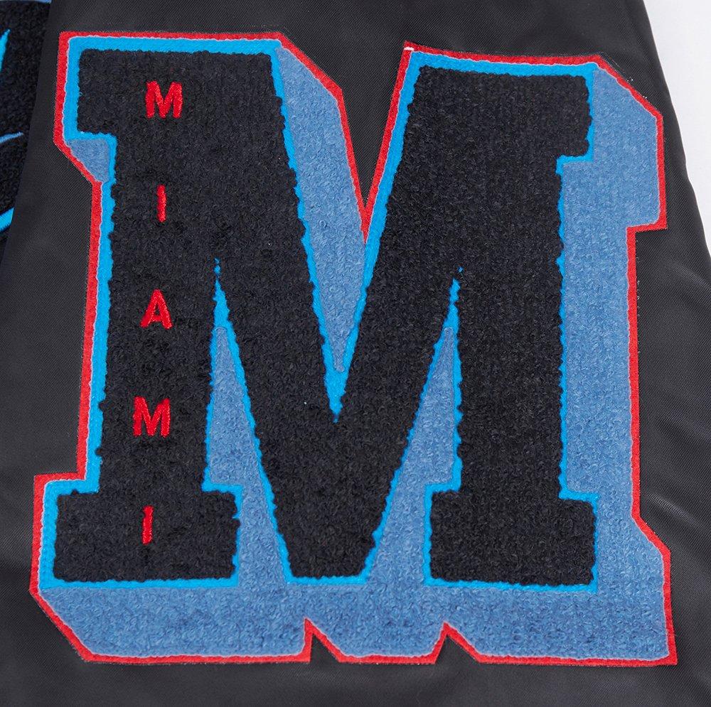 Pro Standard Men's MLB Miami Marlins Old English Rib Satin Varsity Jacket - Black - BLACK Thumbnail View 8