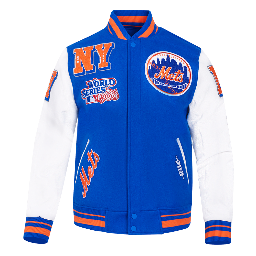 Pro Standard Men's MLB New York Mets Mashup Rib Wool Varsity Jacket -Royal/Orange - ROYAL/ORANGE Thumbnail View 1