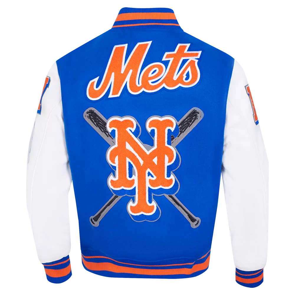Pro Standard Men's MLB New York Mets Mashup Rib Wool Varsity Jacket - Royal/Orange - ROYAL/ORANGE