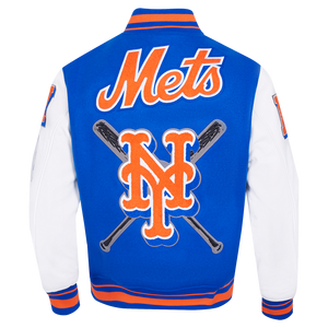 Pro Standard Men's MLB New York Mets Mashup Rib Wool Varsity Jacket -Royal/Orange