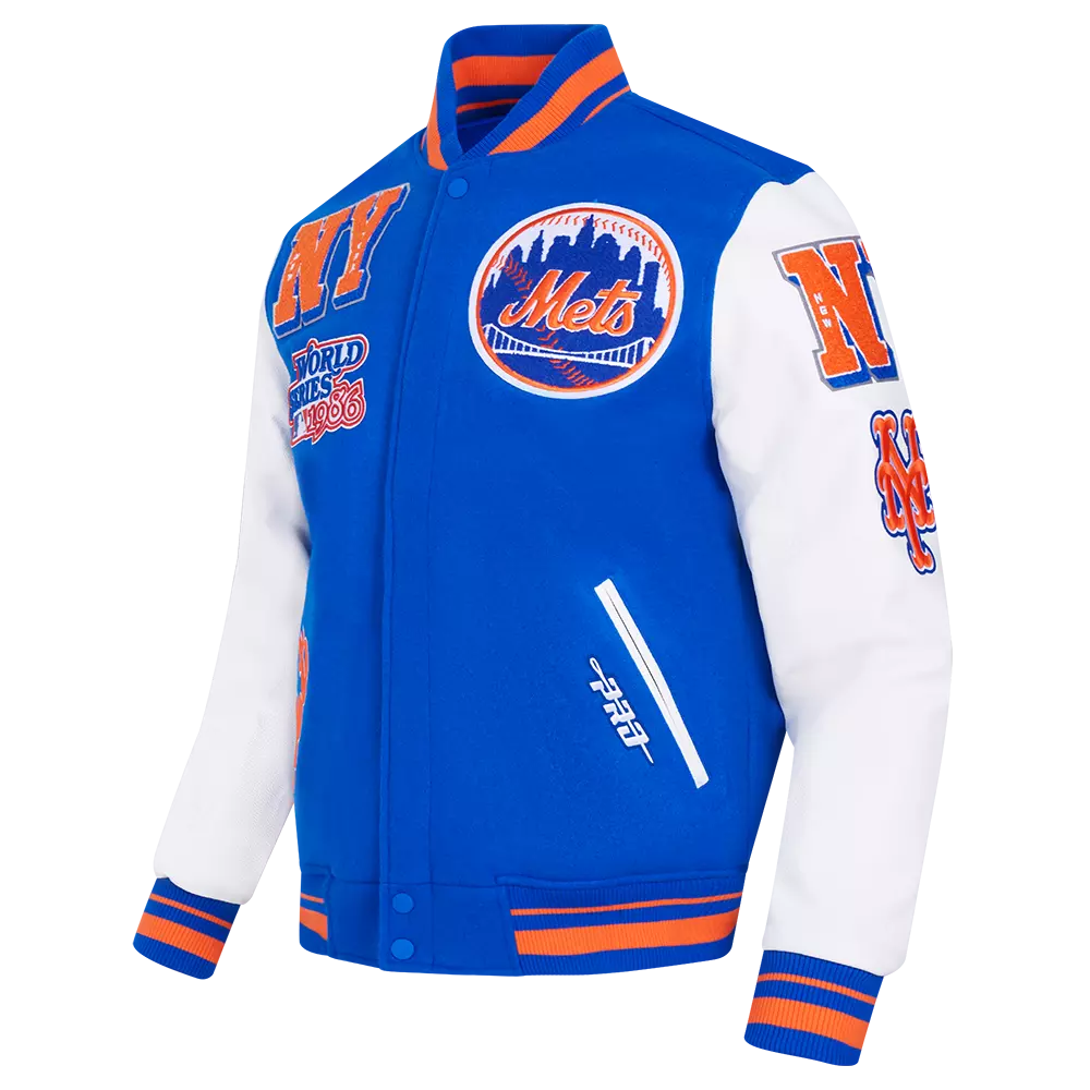 Pro Standard Men's MLB New York Mets Mashup Rib Wool Varsity Jacket - Royal/Orange - ROYAL/ORANGE