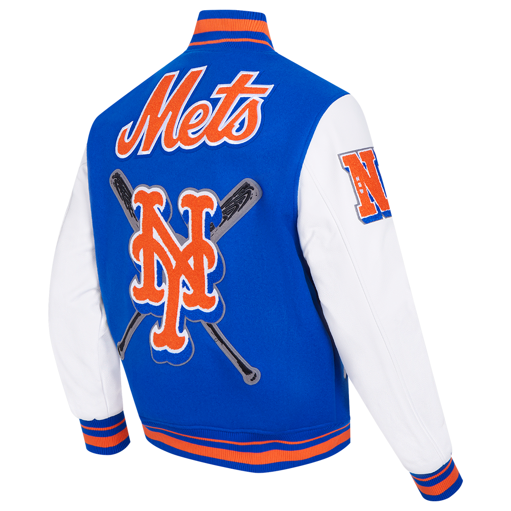 Pro Standard Men's MLB New York Mets Mashup Rib Wool Varsity Jacket -Royal/Orange - ROYAL/ORANGE Thumbnail View 4