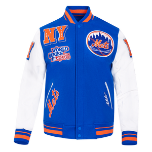 Pro Standard Men's MLB New York Mets Mashup Rib Wool Varsity Jacket -Royal/Orange