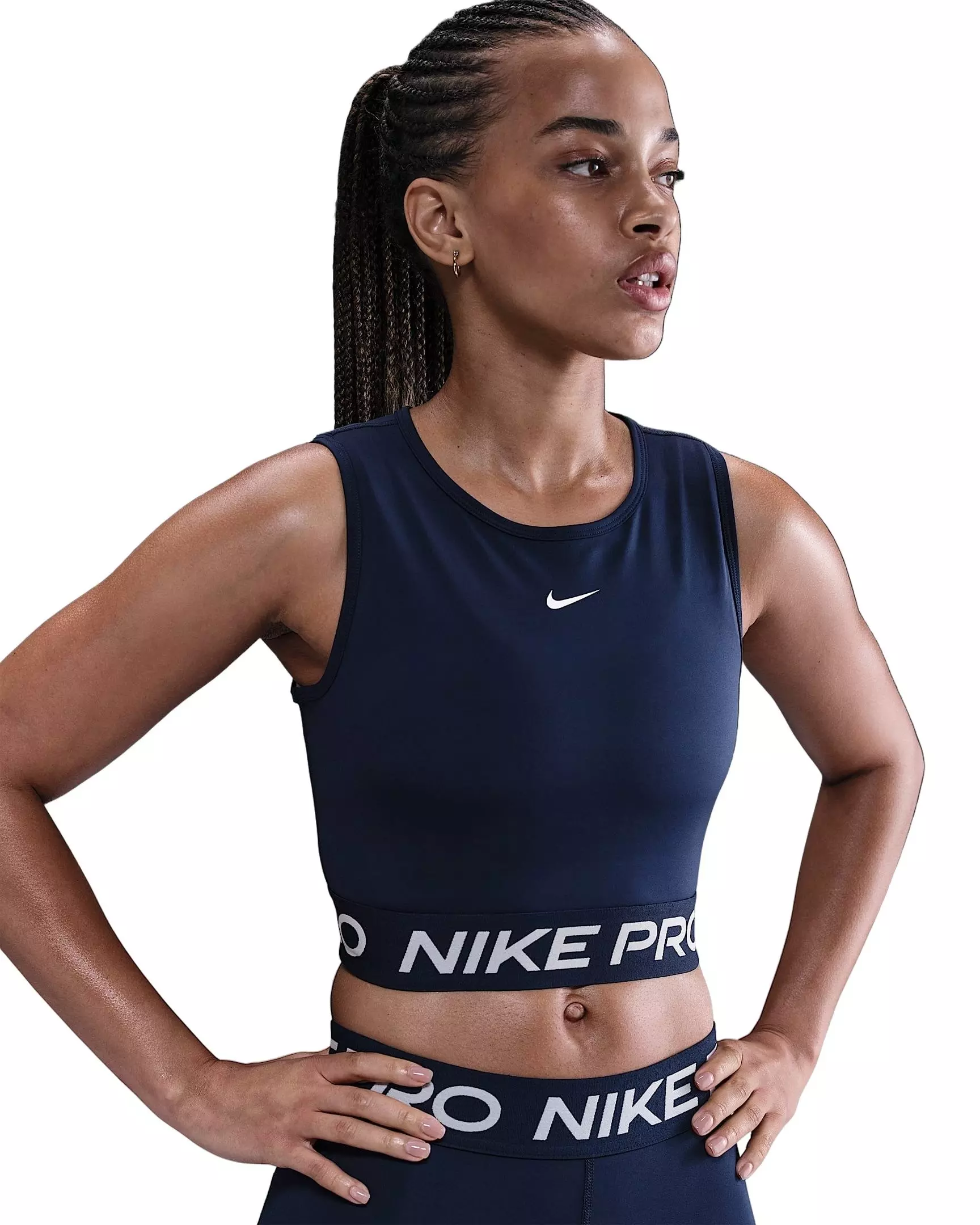 Nike Women's Pro Dri-FIT Cropped Tank Top - Navy - NAVY
