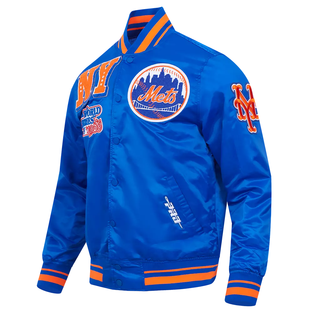 Pro Standard Men's MLB New York Mets Mashup Rib Satin Jacket - Royal/Orange - ROYAL/ORANGE