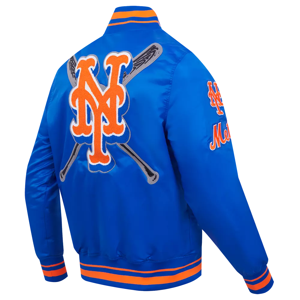 Pro Standard Men's MLB New York Mets Mashup Rib Satin Jacket - Royal/Orange - ROYAL/ORANGE