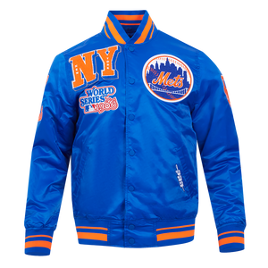 Pro Standard Men's MLB New York Mets Mashup Rib Satin Jacket -Royal/Orange