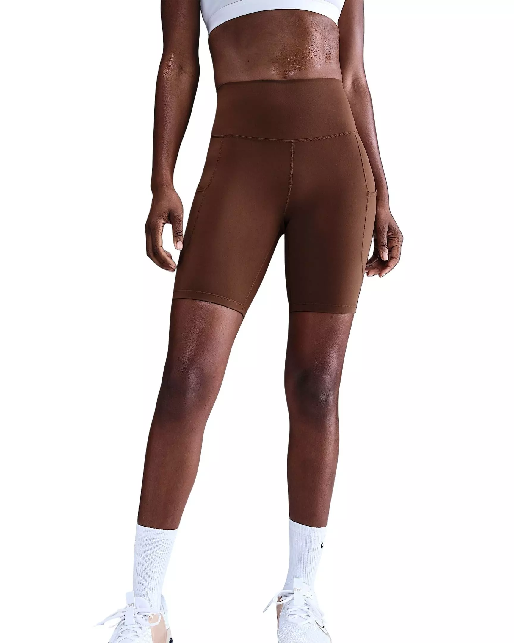 Nike Women's One High-Waisted 8" Biker Shorts with Pockets -Brown - BROWN