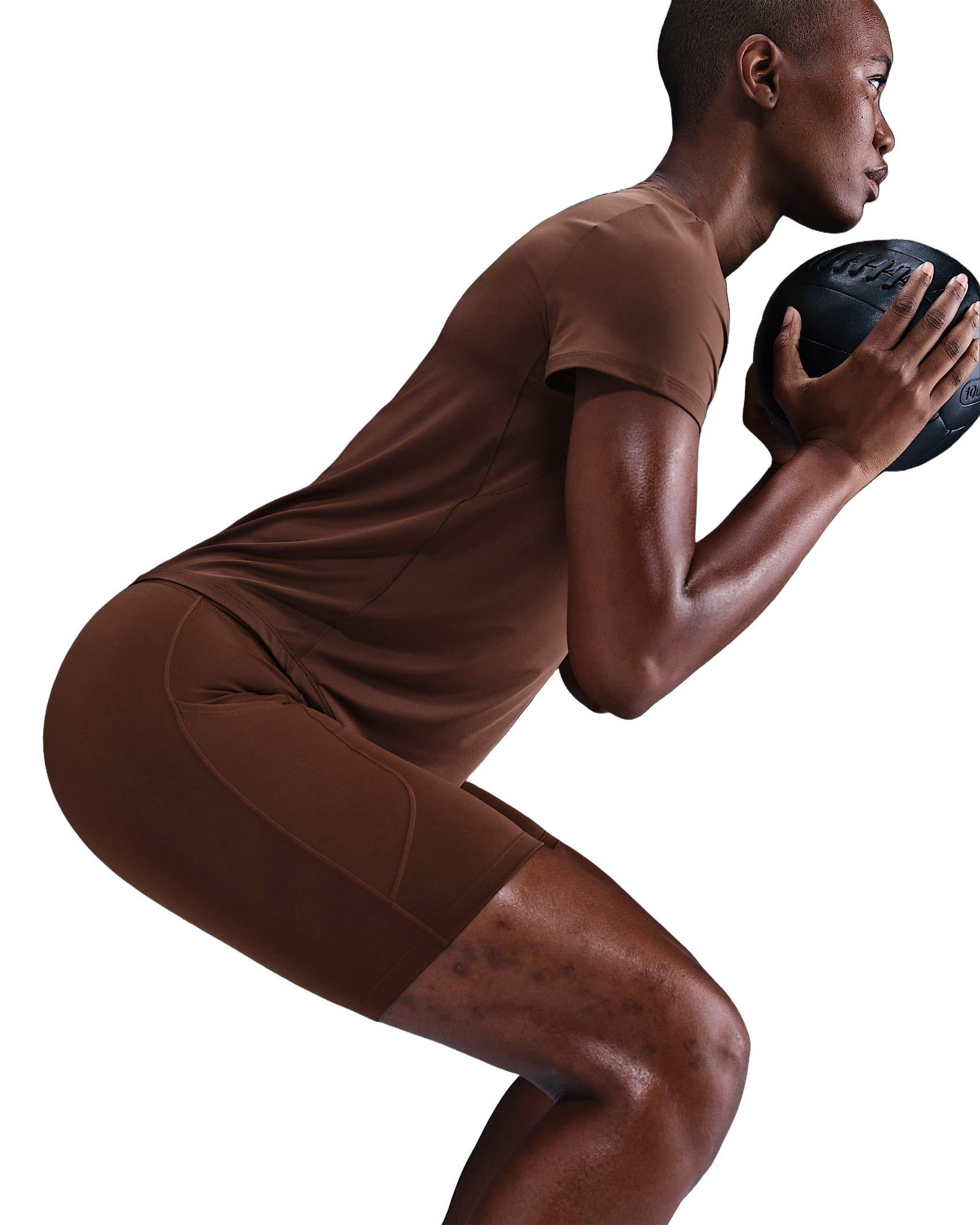Nike Women's One High-Waisted 8" Biker Shorts with Pockets - Brown - BROWN Thumbnail View 3