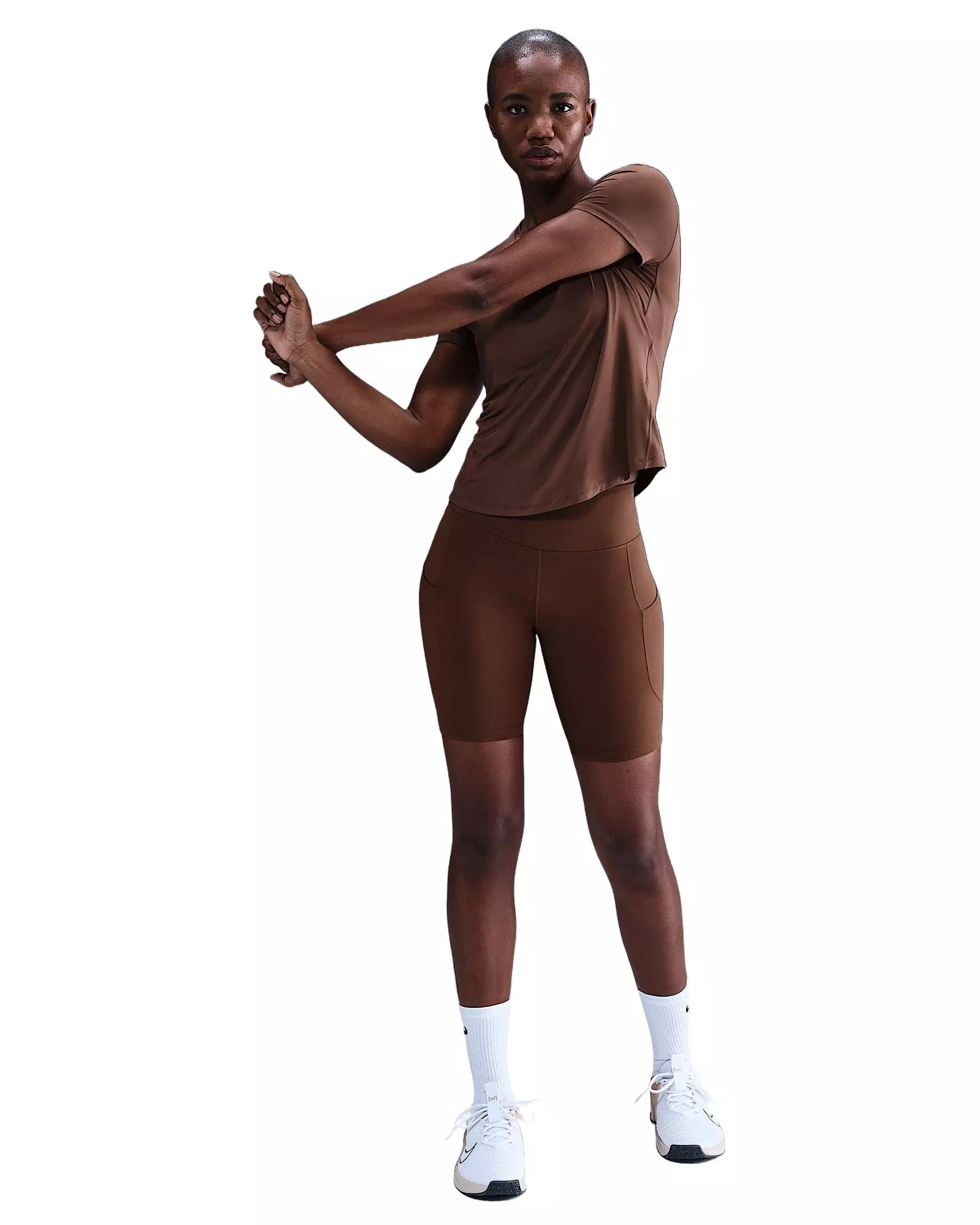 Nike Women's One High-Waisted 8" Biker Shorts with Pockets -Brown - BROWN