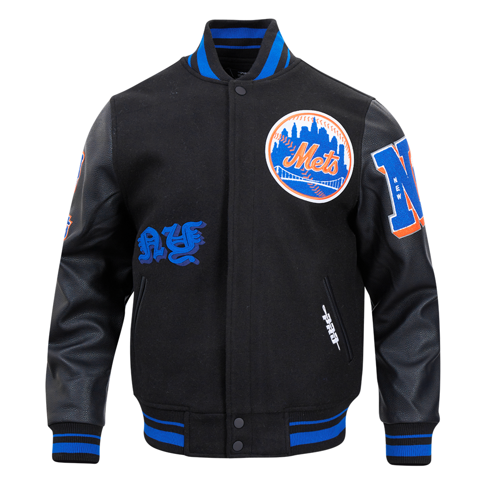 Pro Standard Men's MLB New York Mets Old English Rib Wool Varsity Jacket -Black/Royal - BLACK/ROYAL Thumbnail View 1