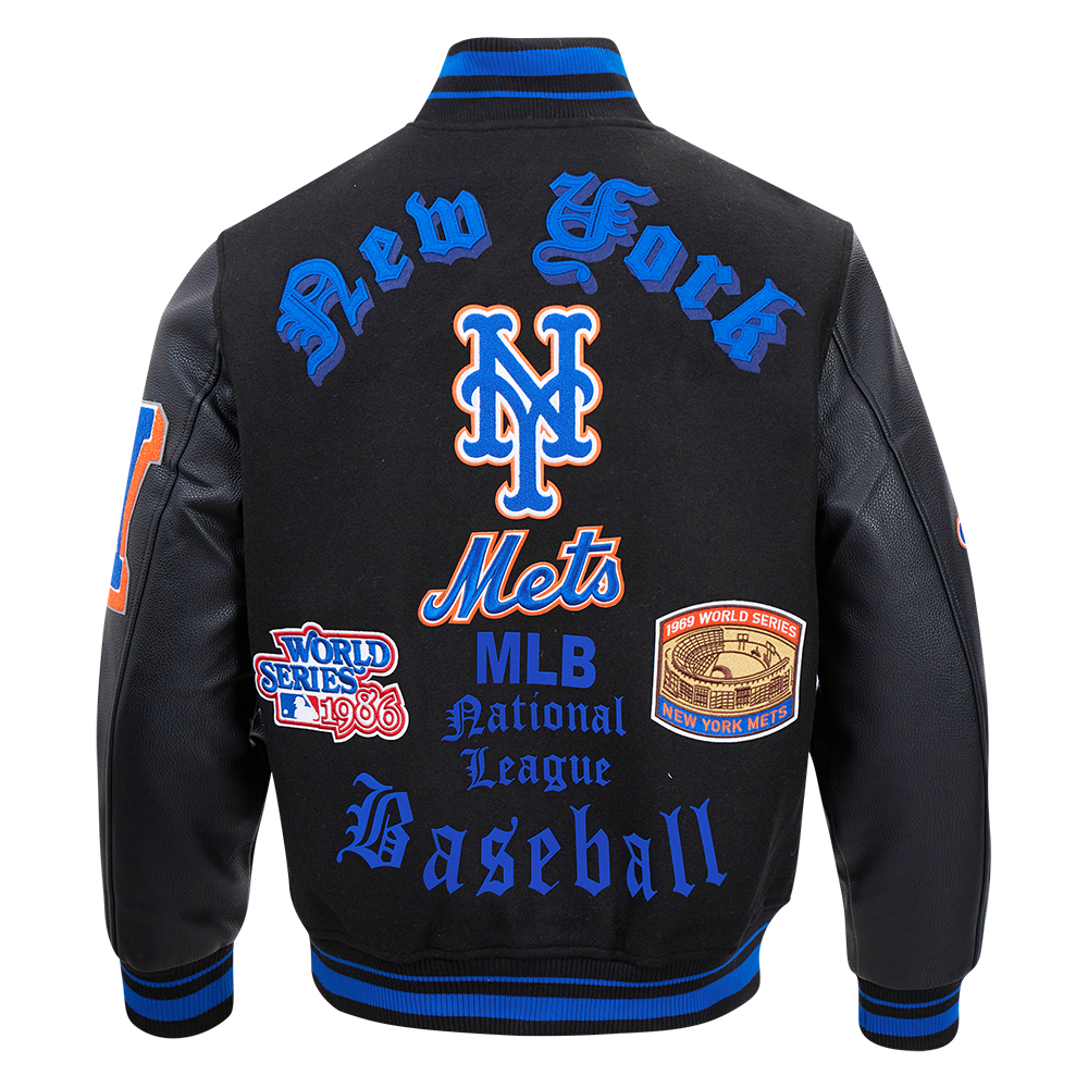 Pro Standard Men's MLB New York Mets Old English Rib Wool Varsity Jacket -Black/Royal - BLACK/ROYAL Thumbnail View 2