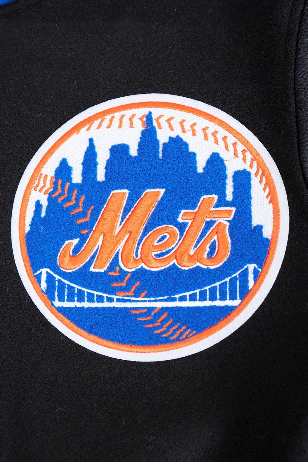 Pro Standard Men's MLB New York Mets Old English Rib Wool Varsity Jacket -Black/Royal - BLACK/ROYAL Thumbnail View 5