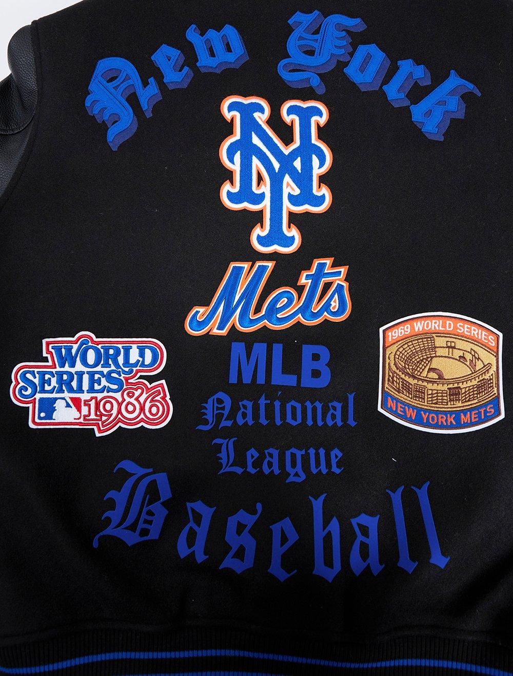 Pro Standard Men's MLB New York Mets Old English Rib Wool Varsity Jacket - Black/Royal - BLACK/ROYAL Thumbnail View 9