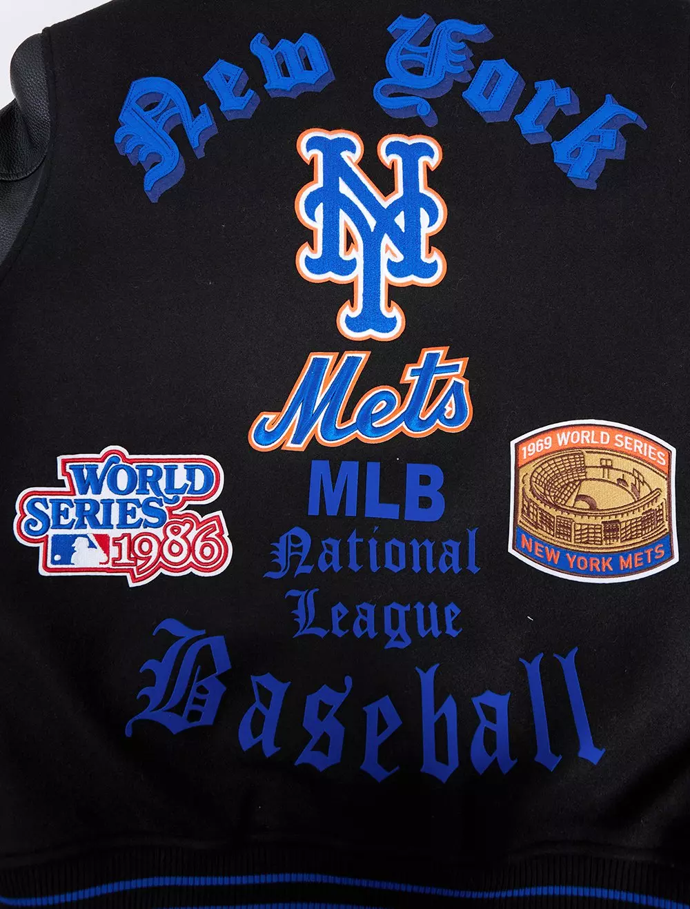 Pro Standard Men's MLB New York Mets Old English Rib Wool Varsity Jacket - Black/Royal - BLACK/ROYAL