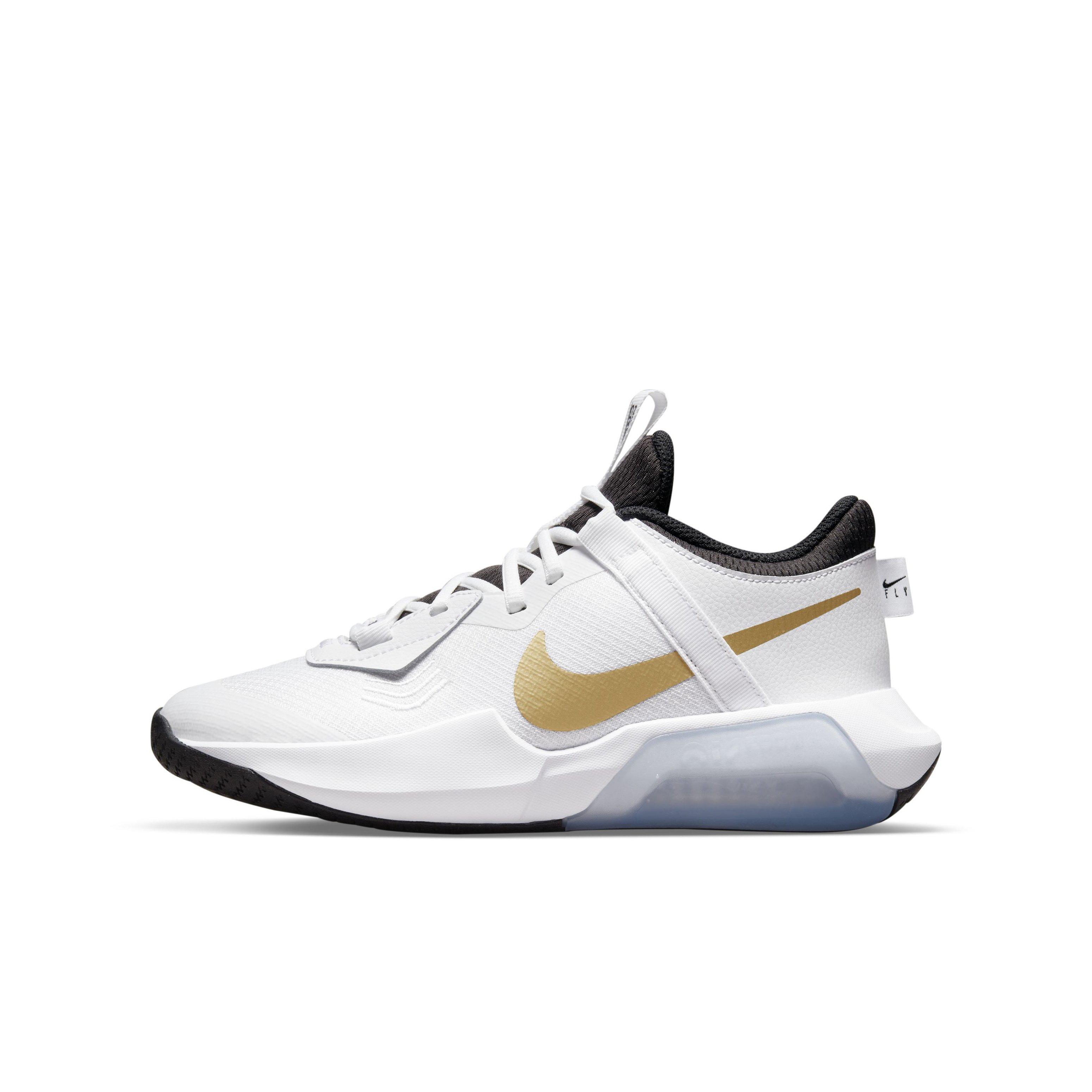 Nike Air Zoom Crossover "White/Metallic Gold/Black" Grade School Boys' Basketball Shoe - WHITE Thumbnail View 2