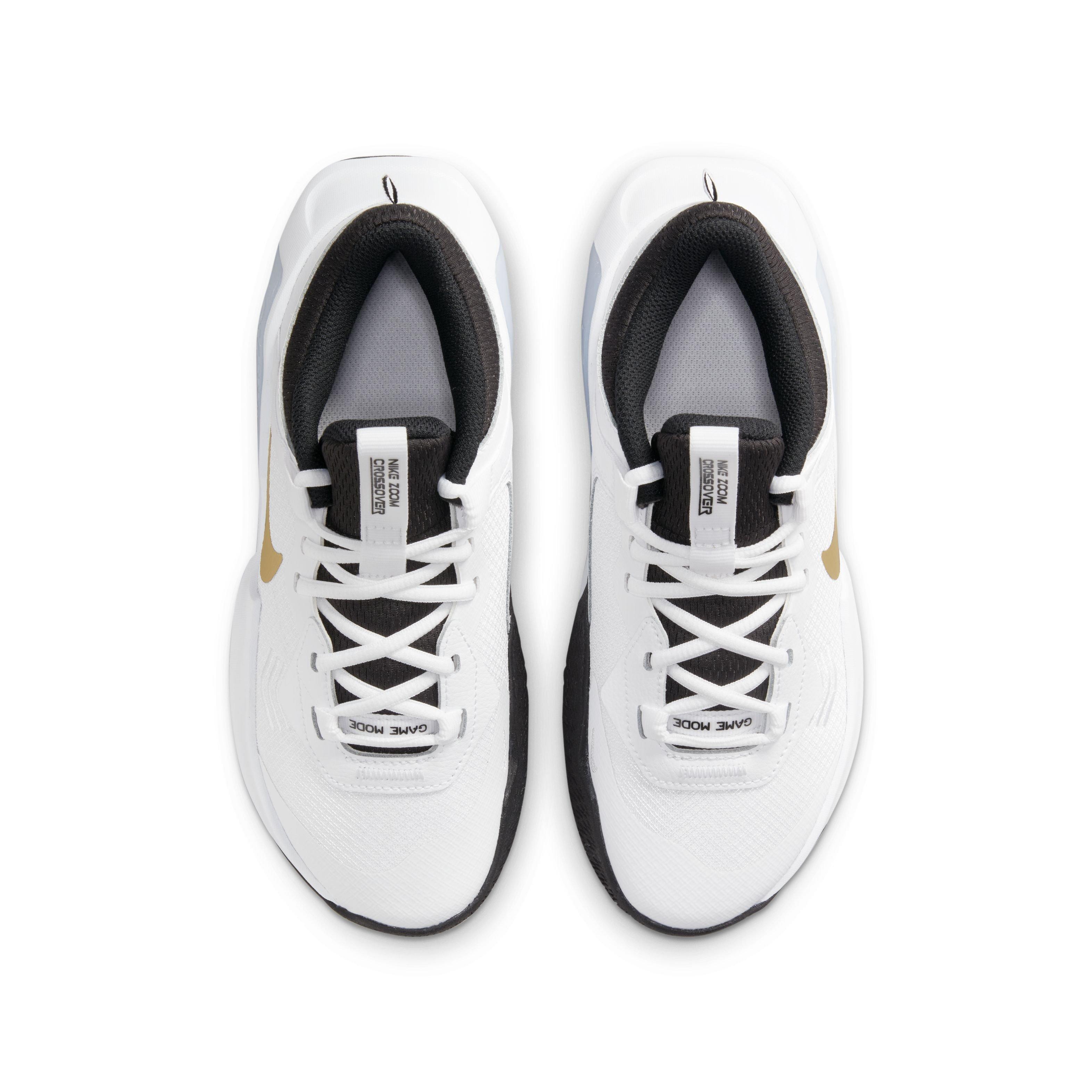 Nike Air Zoom Crossover "White/Metallic Gold/Black" Grade School Boys' Basketball Shoe - WHITE Thumbnail View 4