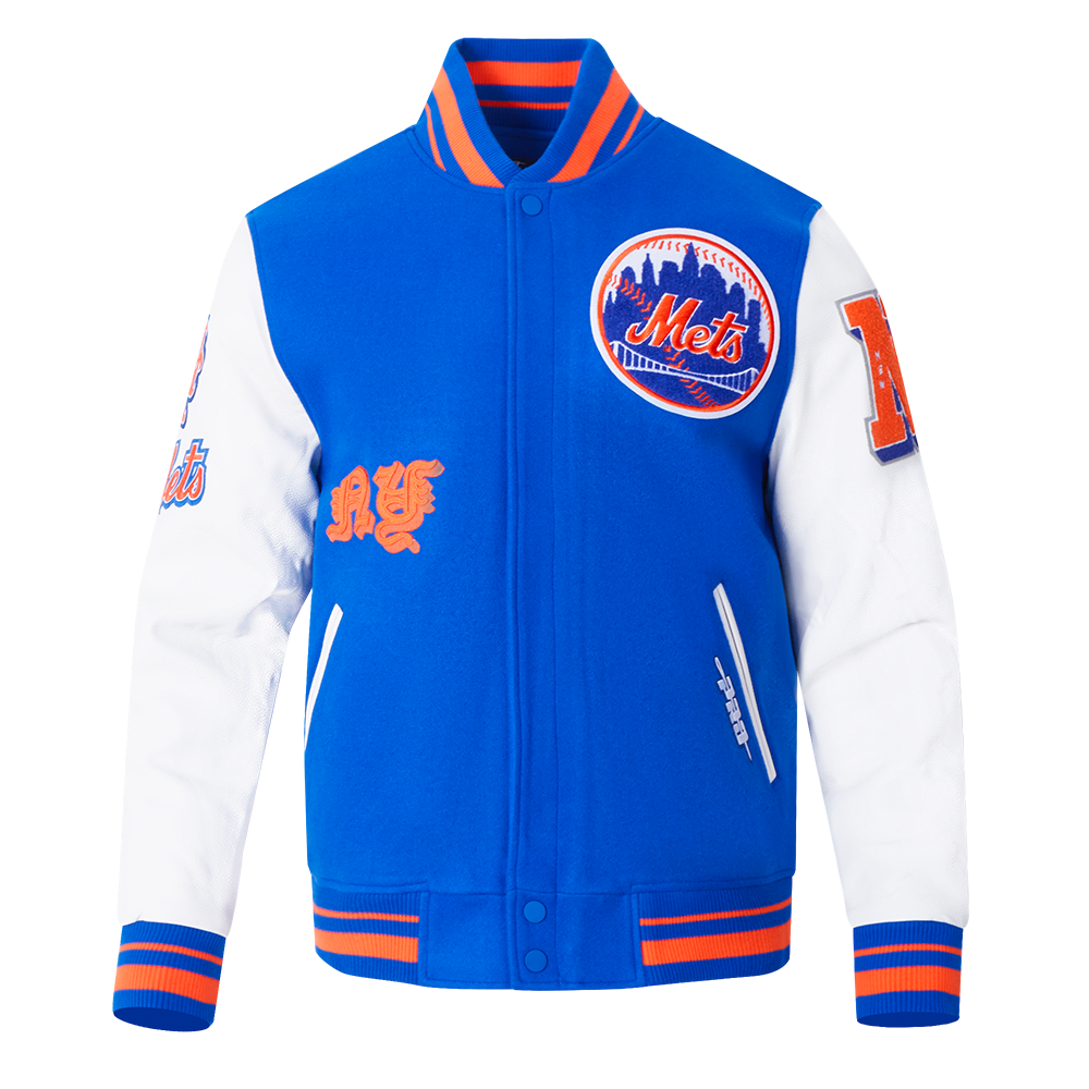 Pro Standard Men's MLB New York Mets Old English Rib Wool Varsity Jacket - Royal/Orange - ROYAL/ORANGE Thumbnail View 1