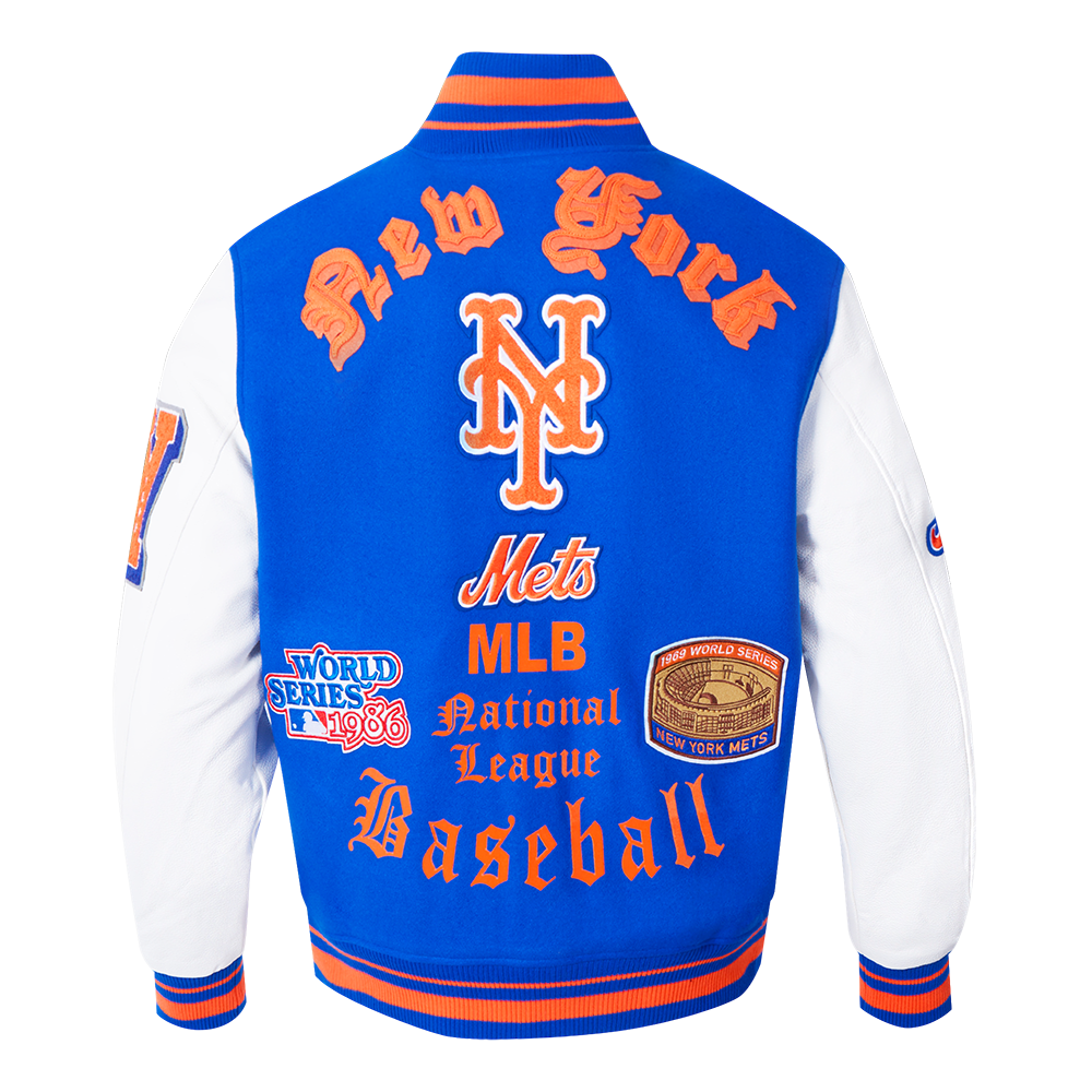 Pro Standard Men's MLB New York Mets Old English Rib Wool Varsity Jacket - Royal/Orange - ROYAL/ORANGE Thumbnail View 2