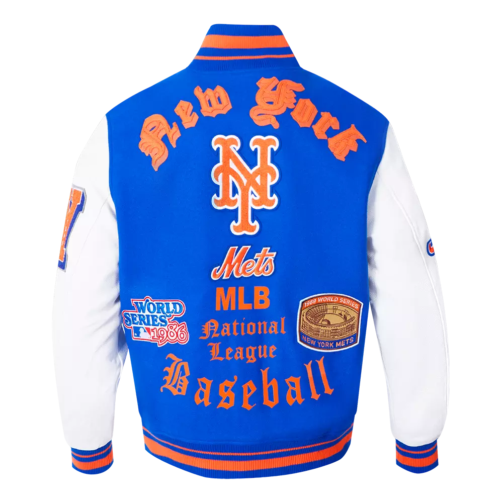 Pro Standard Men's MLB New York Mets Old English Rib Wool Varsity Jacket -Royal/Orange - ROYAL/ORANGE