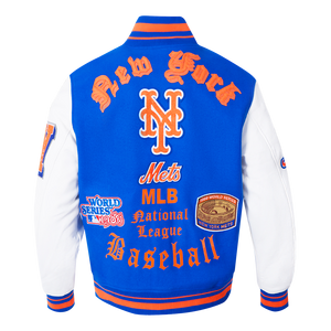 Pro Standard Men's MLB New York Mets Old English Rib Wool Varsity Jacket -Royal/Orange