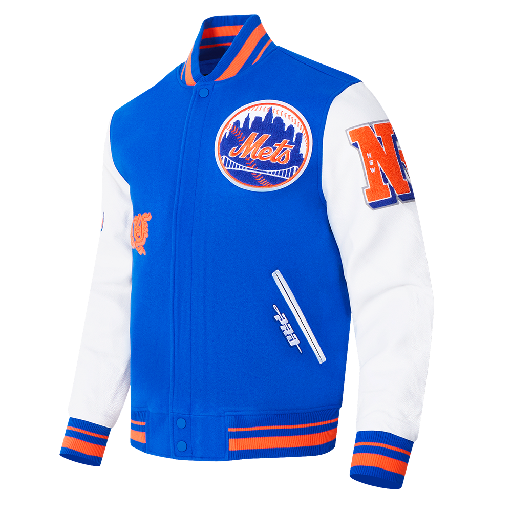 Pro Standard Men's MLB New York Mets Old English Rib Wool Varsity Jacket -Royal/Orange - ROYAL/ORANGE Thumbnail View 3