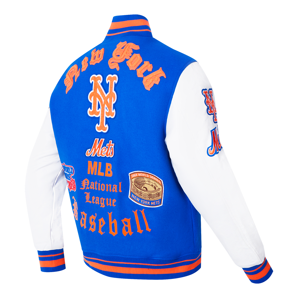 Pro Standard Men's MLB New York Mets Old English Rib Wool Varsity Jacket - Royal/Orange - ROYAL/ORANGE Thumbnail View 4