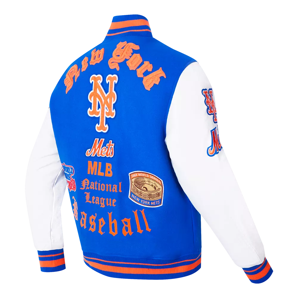 Pro Standard Men's MLB New York Mets Old English Rib Wool Varsity Jacket -Royal/Orange - ROYAL/ORANGE