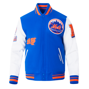 Pro Standard Men's MLB New York Mets Old English Rib Wool Varsity Jacket -Royal/Orange