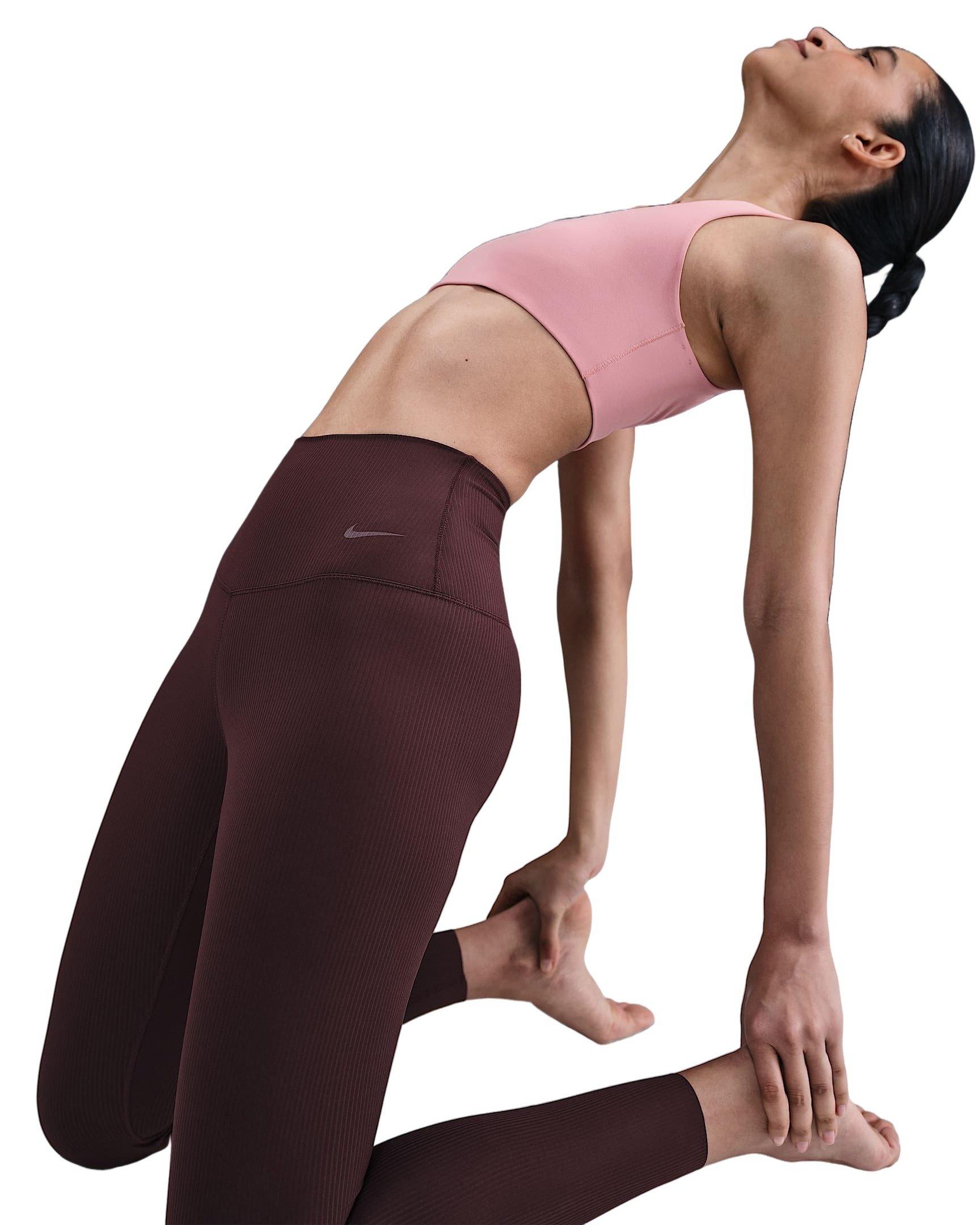 Nike Women's Zenvy Rib Gentle-Support High-Waisted 7/8 Leggings - Burgundy - BURGUNDY Thumbnail View 3