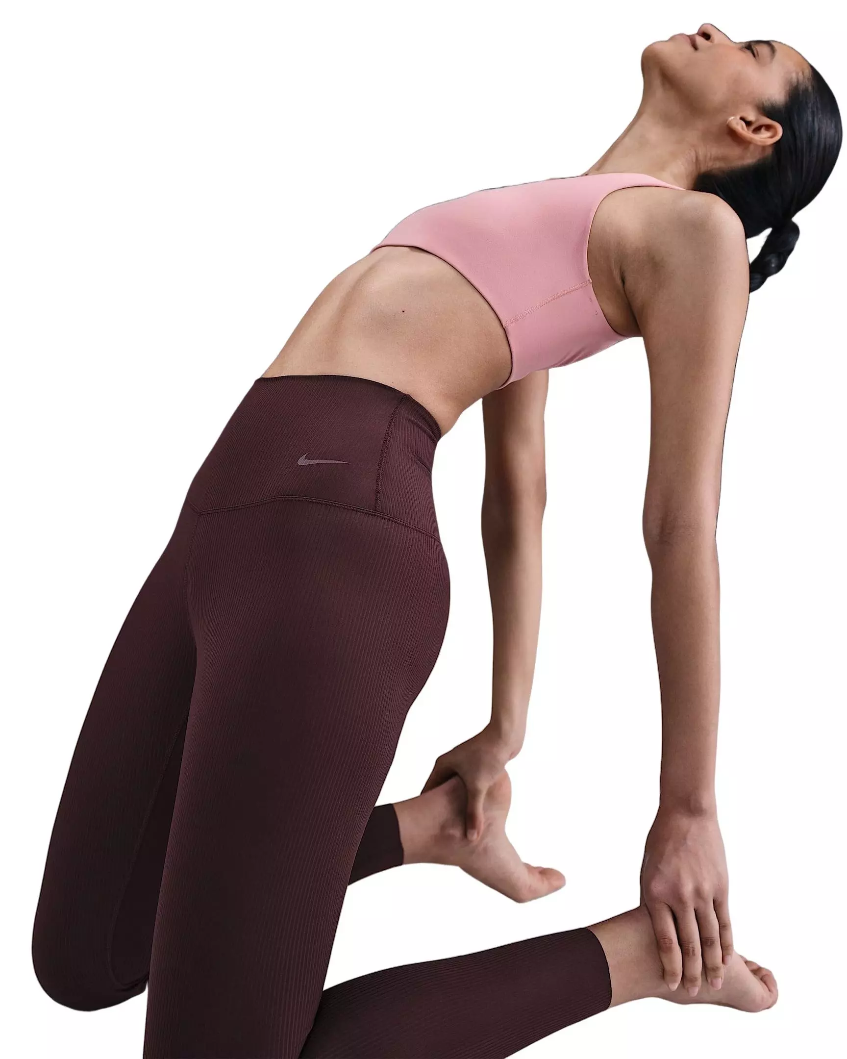 Nike Women's Zenvy Rib Gentle-Support High-Waisted 7/8 Leggings - Burgundy - BURGUNDY