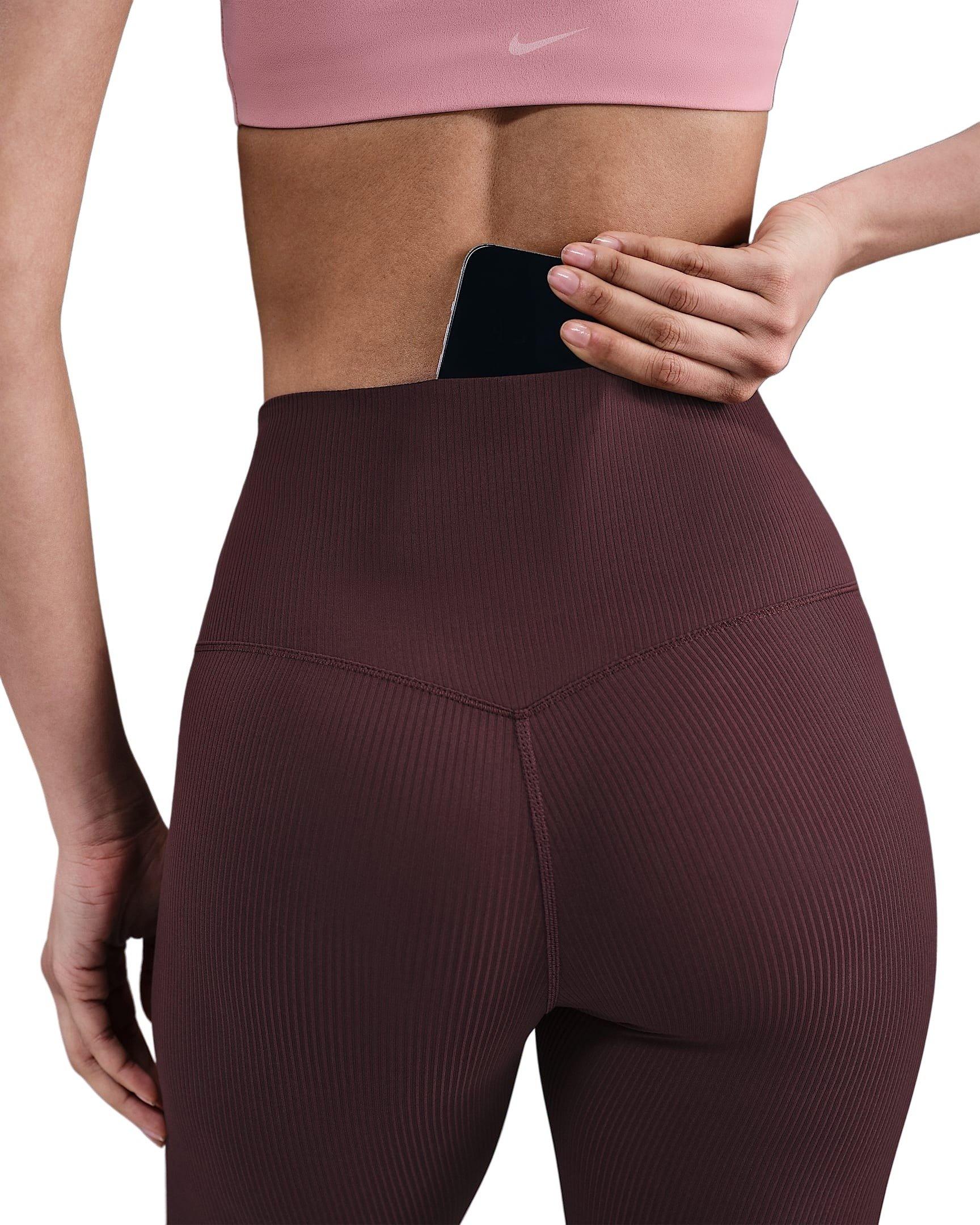 Nike Women's Zenvy Rib Gentle-Support High-Waisted 7/8 Leggings - Burgundy - BURGUNDY Thumbnail View 4