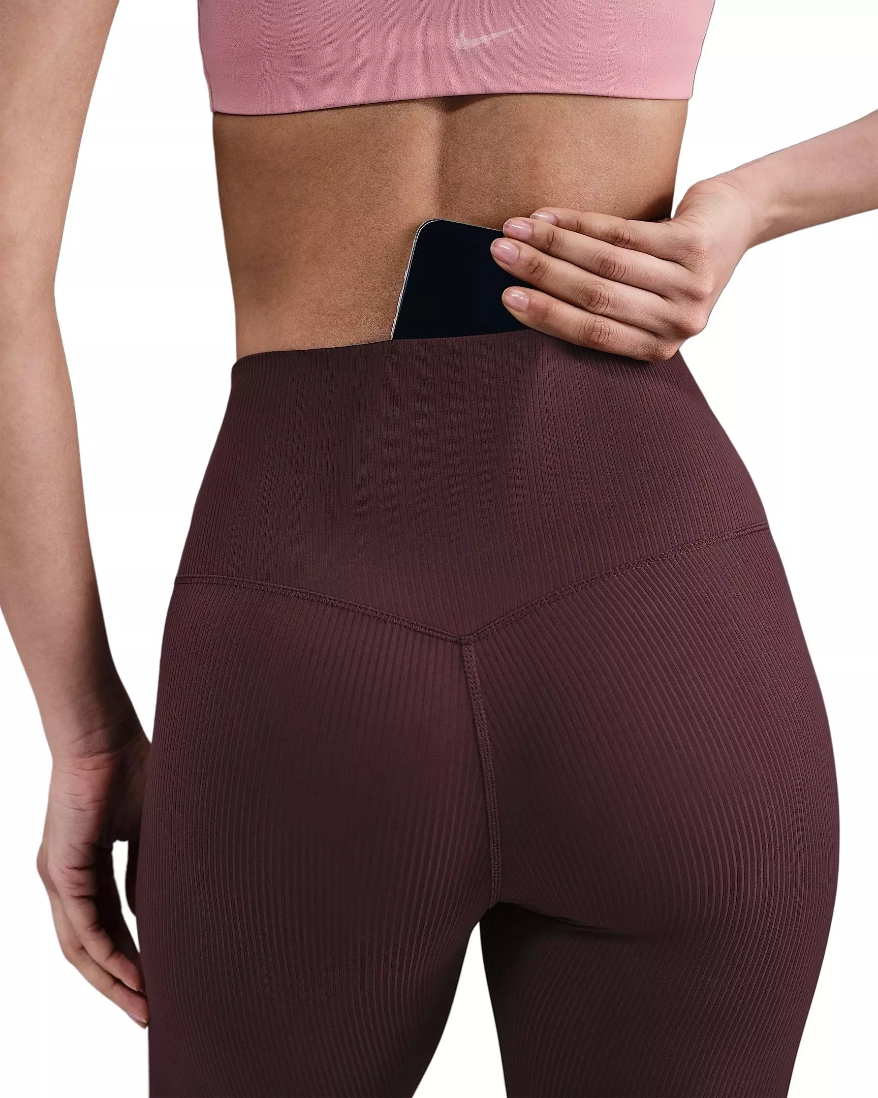 Nike Women's Zenvy Rib Gentle-Support High-Waisted 7/8 Leggings - Burgundy - BURGUNDY